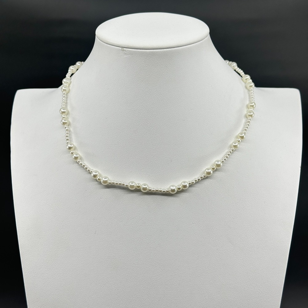 Ivory Faux Pearl Lariat Y Necklace Graduated Bead Loop Drop Bridal Vintage Style